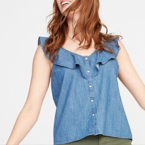 NWT OLD NAVY chambray ruffled top size medium